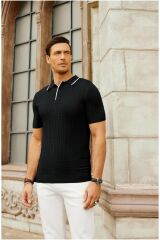Pastis Polo Yaka Triko T-shirt Siyah - S