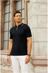 Pastis Polo Yaka Triko T-shirt Siyah - XL