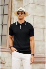 Pastis Polo Yaka Triko T-shirt Siyah - 2XL