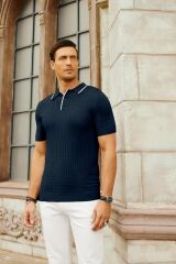Pastis Polo Yaka Triko T-shirt Lacivert - XL