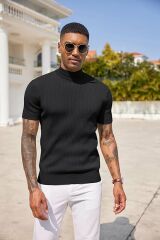 Sow Yarım Balıkçı Triko T-Shirt Siyah - M