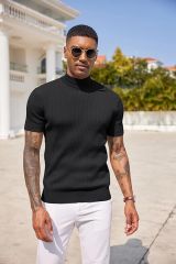 Sow Yarım Balıkçı Triko T-Shirt Siyah - 2XL