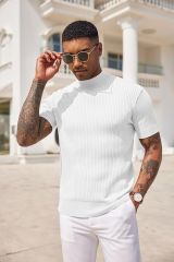 Sow Yarım Balıkçı Triko T-Shirt Beyaz - XL
