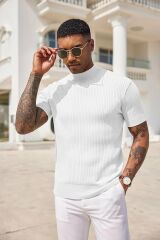 Sow Yarım Balıkçı Triko T-Shirt Beyaz - S
