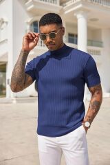 Sow Yarım Balıkçı Triko T-Shirt sax - 2XL