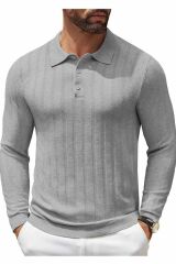 Cosmos Polo Yaka Erkek Triko Kazak Açık Gri - 3XL