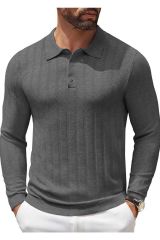 Cosmos Polo Yaka Erkek Triko Kazak Koyu Gri - XL