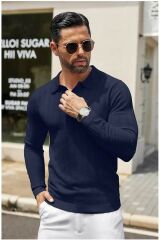 Cosmos Polo Yaka Erkek Triko Kazak Lacivert - 3XL