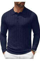 Cosmos Polo Yaka Erkek Triko Kazak Lacivert - 3XL