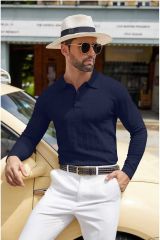 Cosmos Polo Yaka Erkek Triko Kazak Lacivert - S