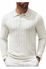 Cosmos Polo Yaka Erkek Triko Kazak Beyaz - XL
