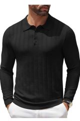 Cosmos Polo Yaka Erkek Triko Kazak Siyah - 2XL